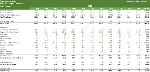 Simple Monthly Profit and Loss Template