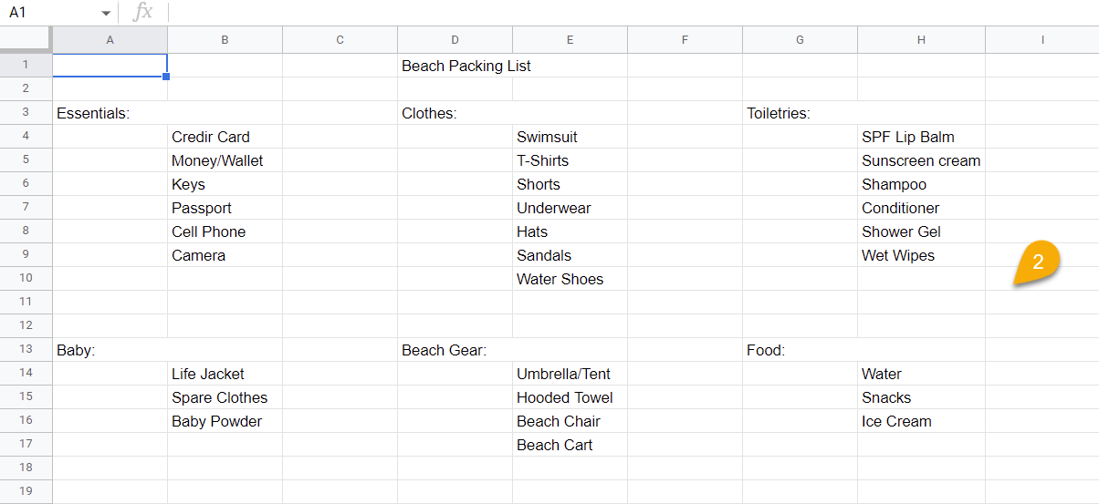 The Data in Google Sheets