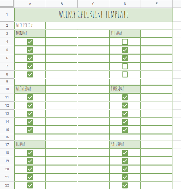 Weekly Checklist Template