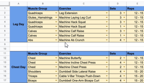 Workout tracker deals google sheets