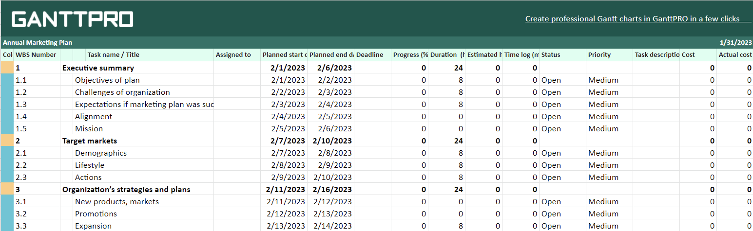 Annual marketing budget template