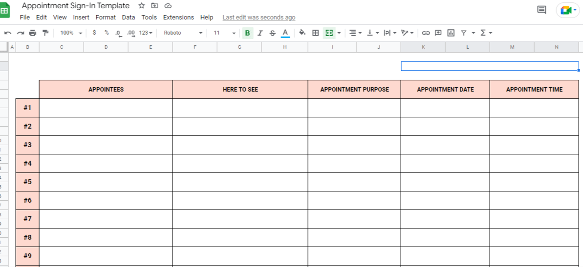 Appointment Sign In Template Google Sheets