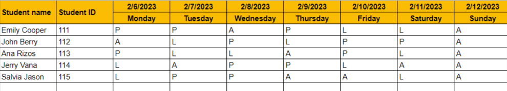 Attendance Sheets Step 3