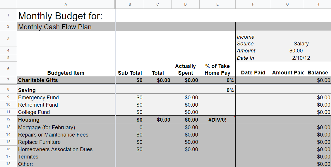 Dave Ramsey Personal Budget Template