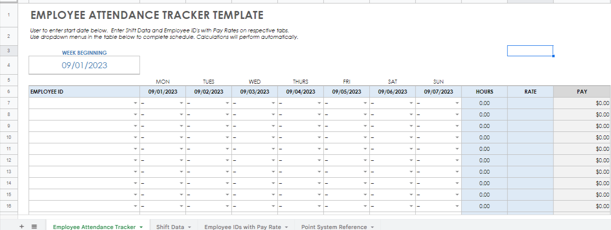 Employee Attendance Tracker Google Sheets