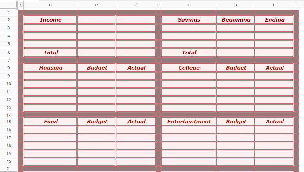 First Year Out of College Budget Template