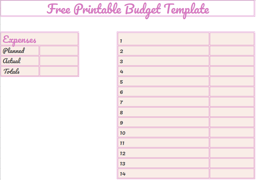 Free printable budget template