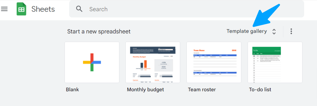 Google Sheets tempate gallery