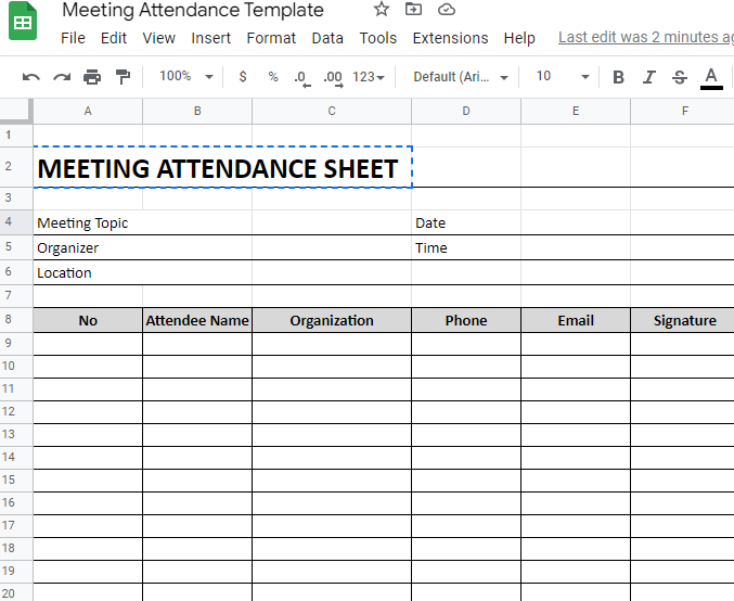 Meeting Attendance Template Google Sheets