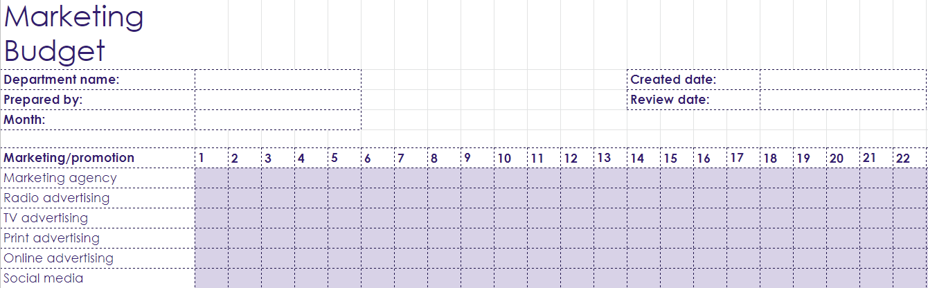 Monthly marketing budget template