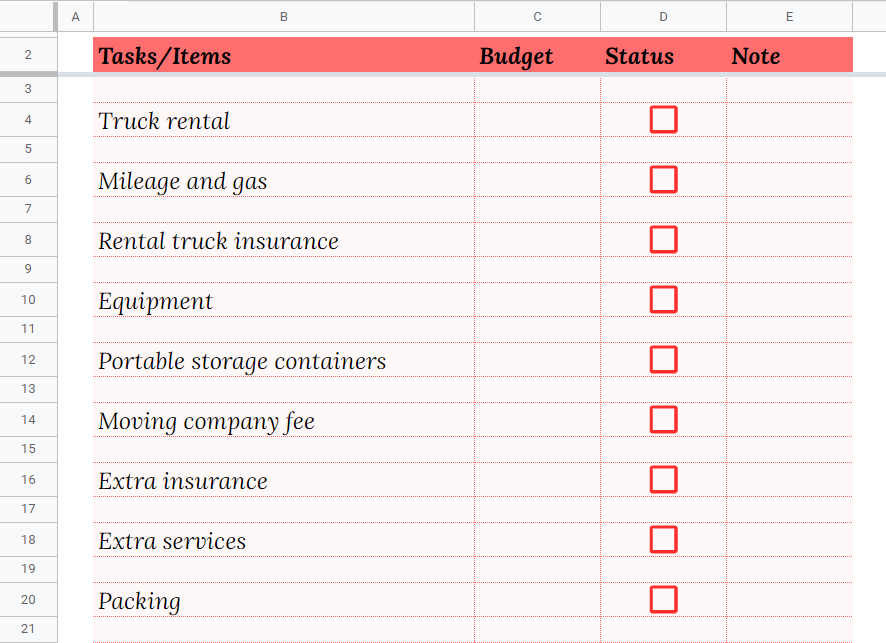 Moving Budget Checklist