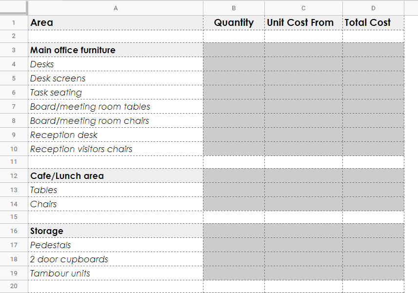 Office Moving Budget Template