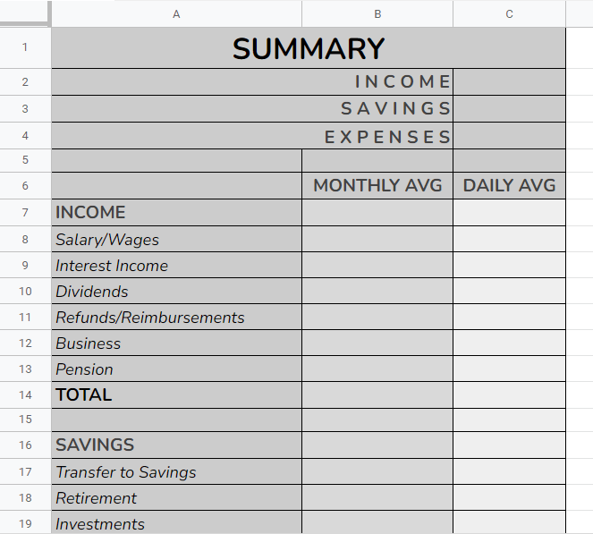 Personal Cash Flow Statement Template