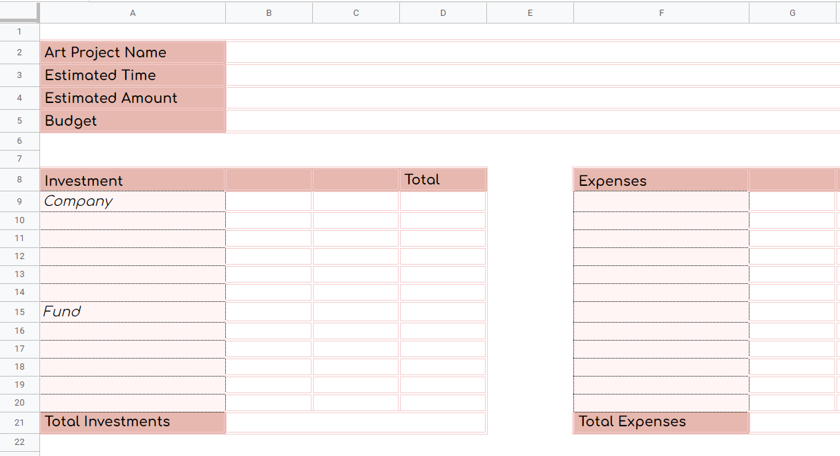 Art Project Budget Template