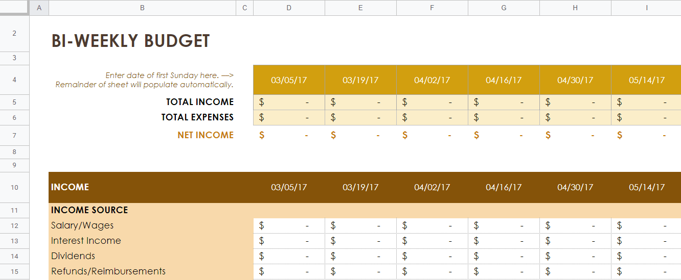 Bi Weekly Budget Template