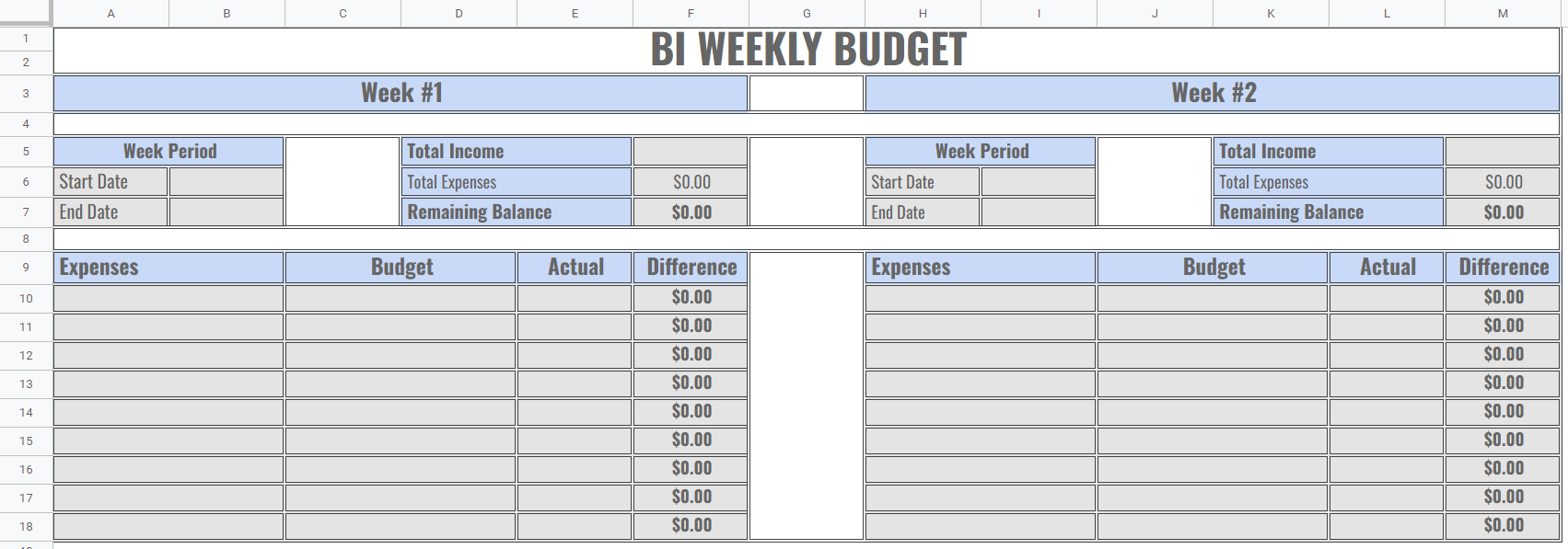 Bi Weekly Paycheck Budget Template
