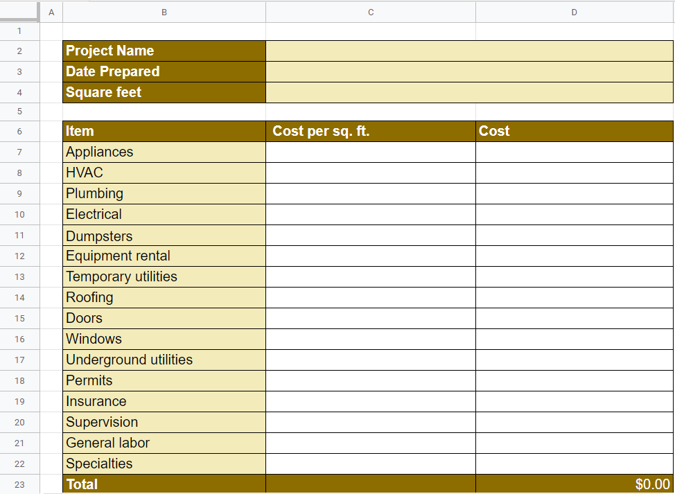 Budget Template For Warehouse Construction