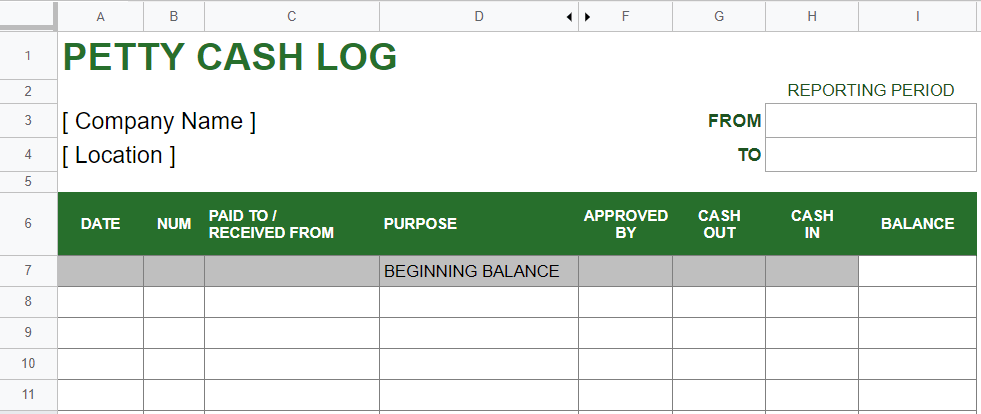 Cash Ledger Template