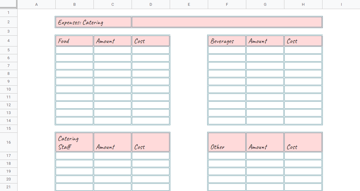 Catering Event Budget Template