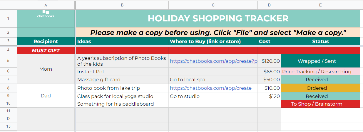 Christmas Shopping Budget Template