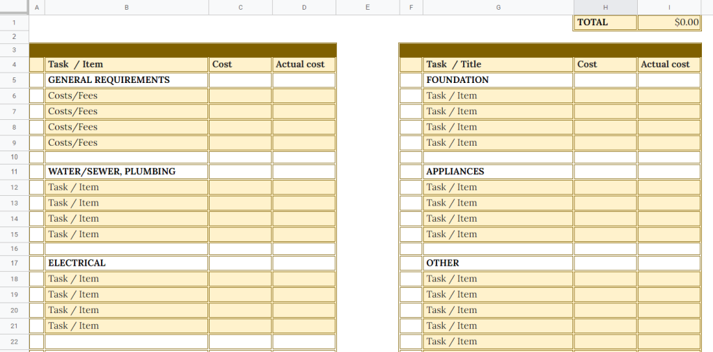 Construction Company Budget Template