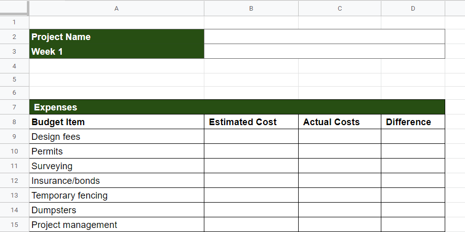 Construction Weekly Budget Report Template