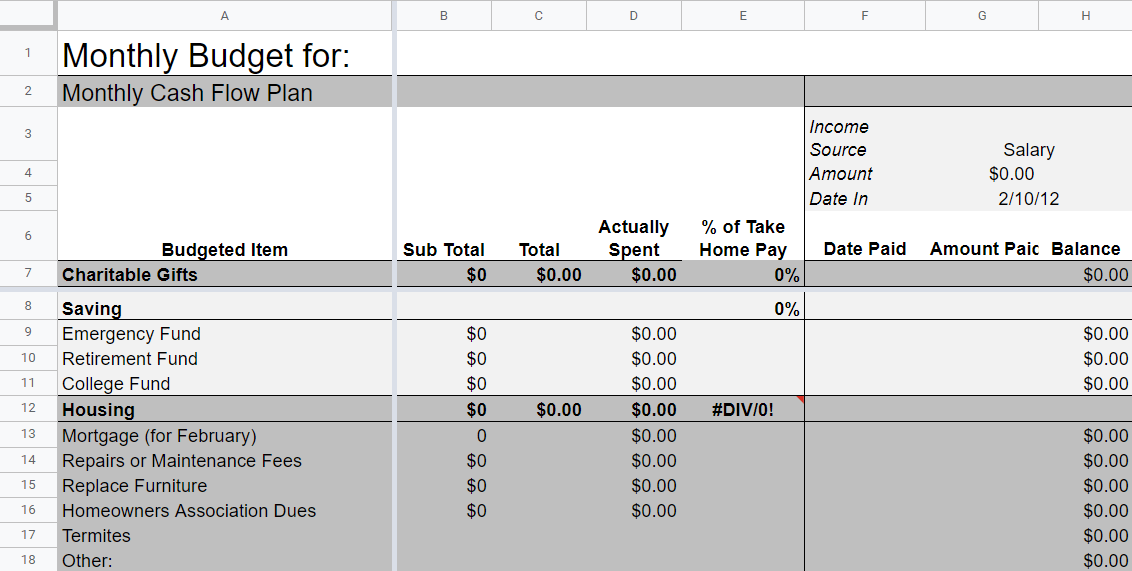Dave Ramsey Monthly Budget Template