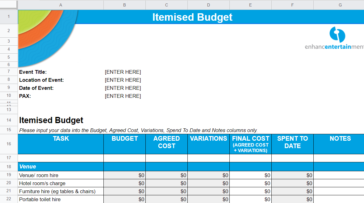Detailed Event Budget Template