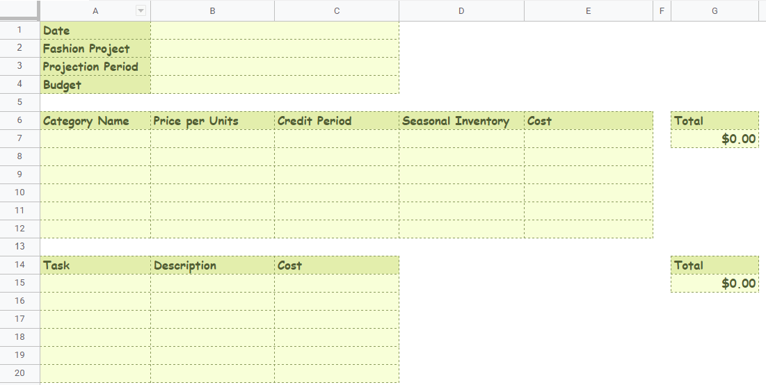 Fashion Business Budget Template