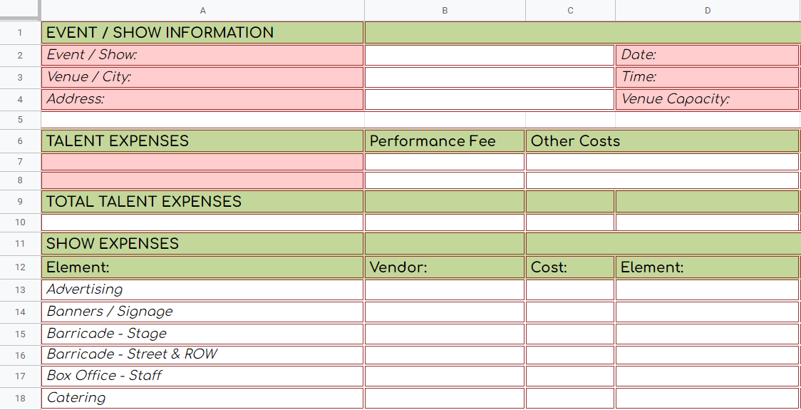 Festival Event Budget Template