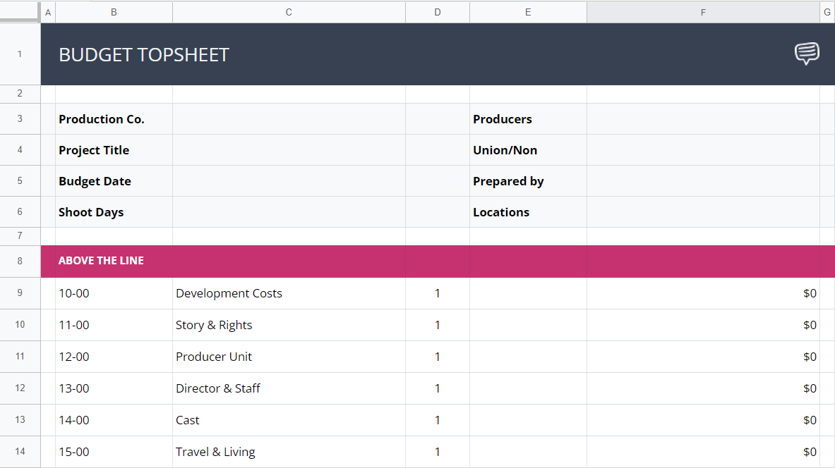 Film Production Budget Template