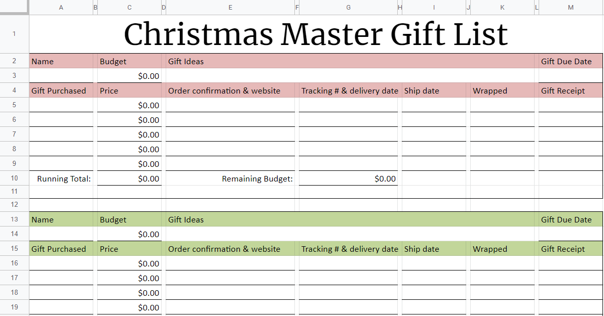 Free Downloadable Christmas Budget Template