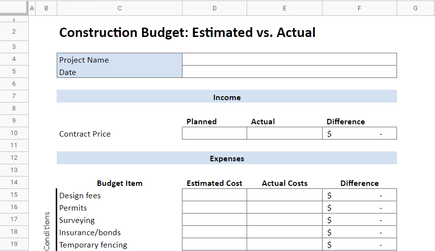 20 Best☝️ Free Google Sheets Construction Budget Templates for 2023