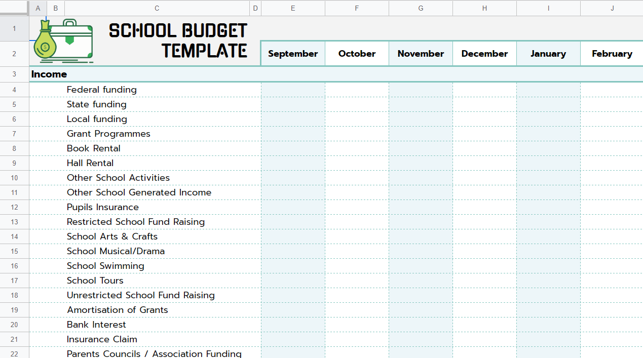 Free Downloadable School Budget Template