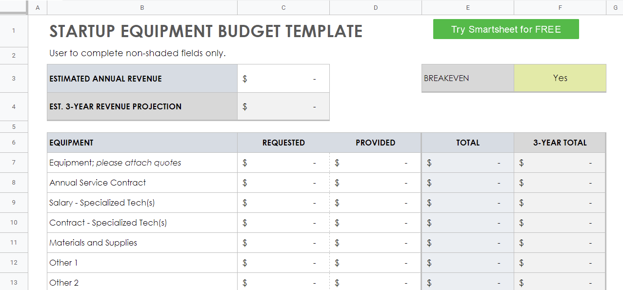 Hardware Startup Budget Template