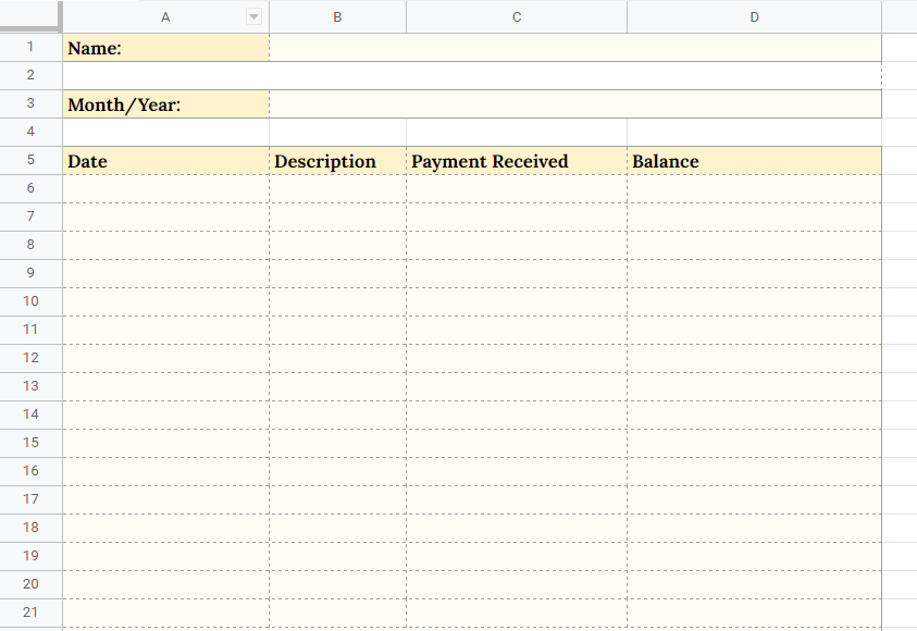 Income Ledger Template