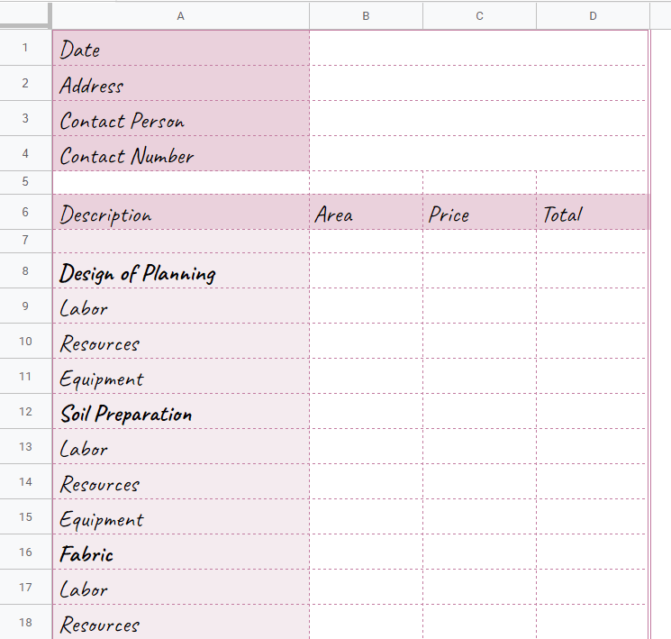 Landscape Business Budget Template