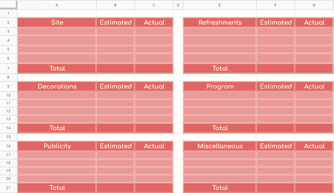 Non profit Event Budget Template