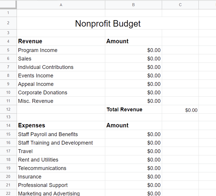 Nonprofit Project Budget Template