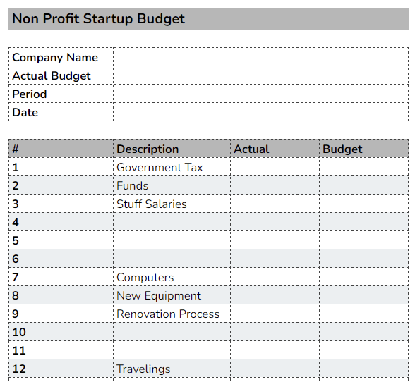 Nonprofit Startup Budget Template