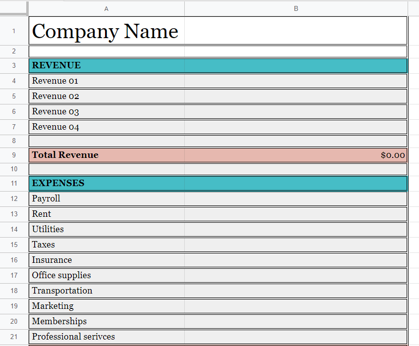 Online Business Budget Template