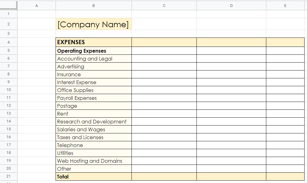 Operating Budget Template for Small Business