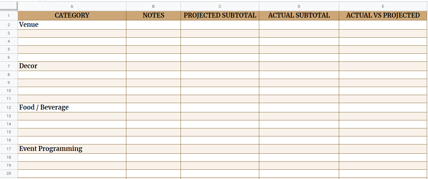 PR Event Budget Template