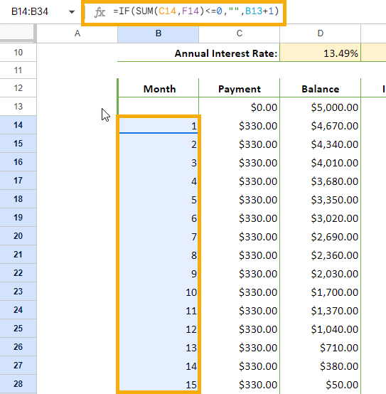 Populate the month values across the cells in Google Sheets