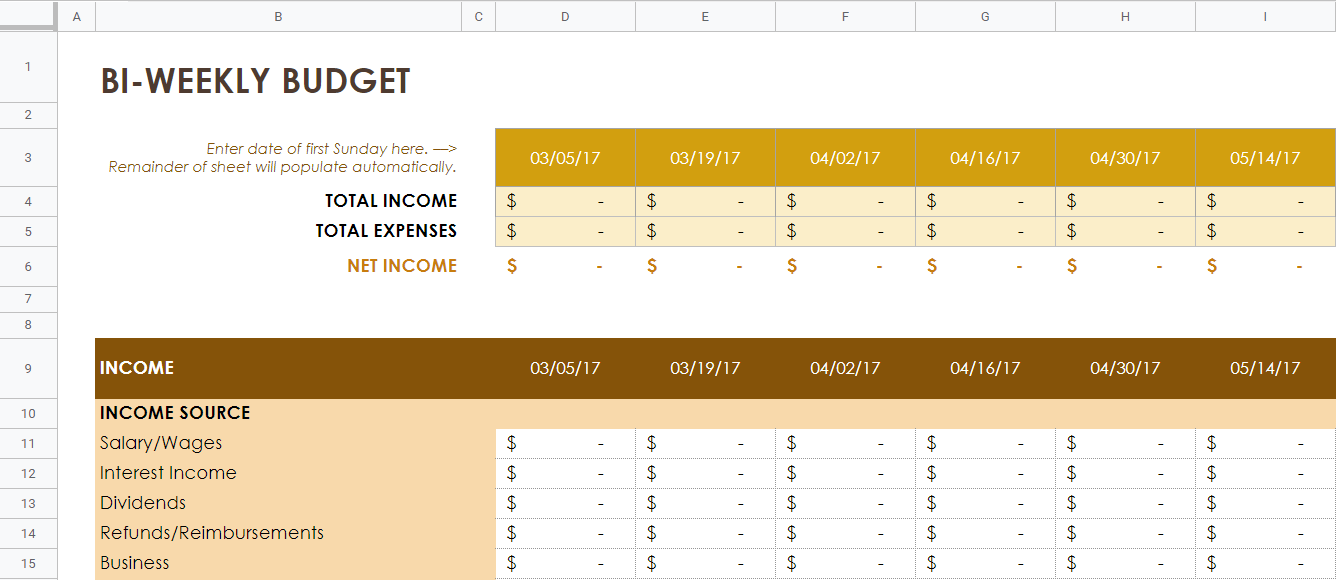 Semi Monthly Budget Template