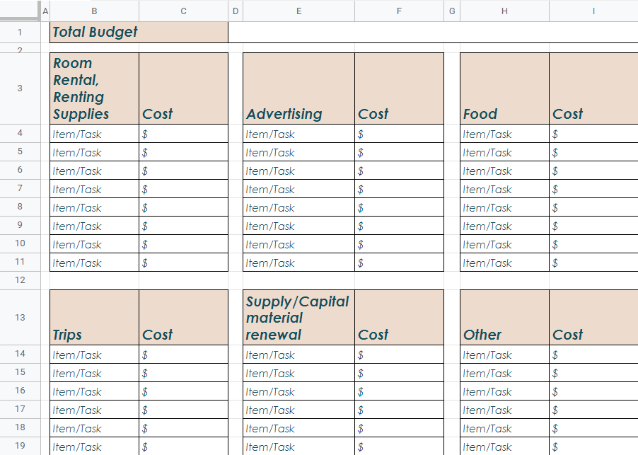 Student Club Budget Template