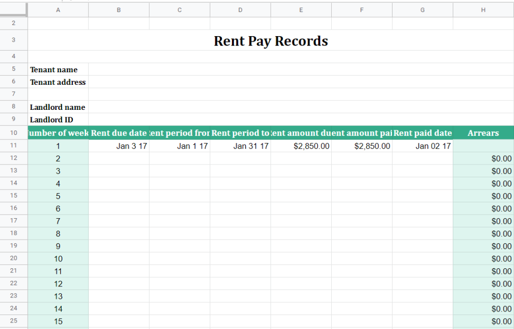 Tenant Ledger Template