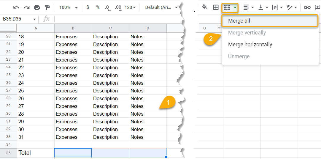 The Merge cells option