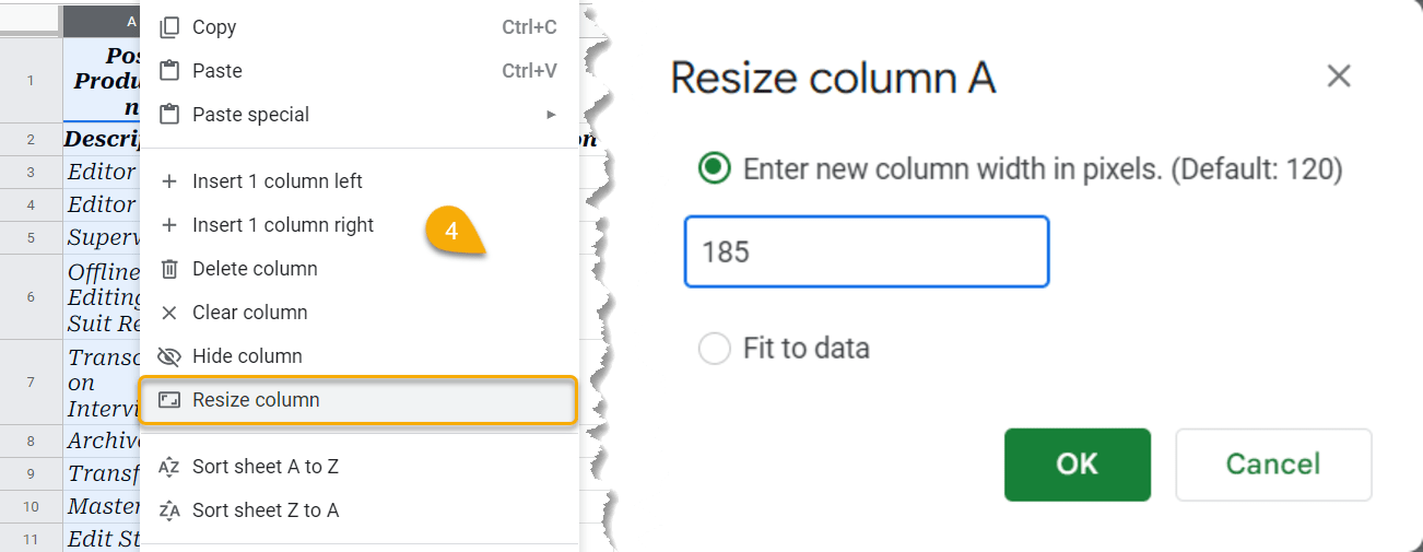 The Resize Column Option
