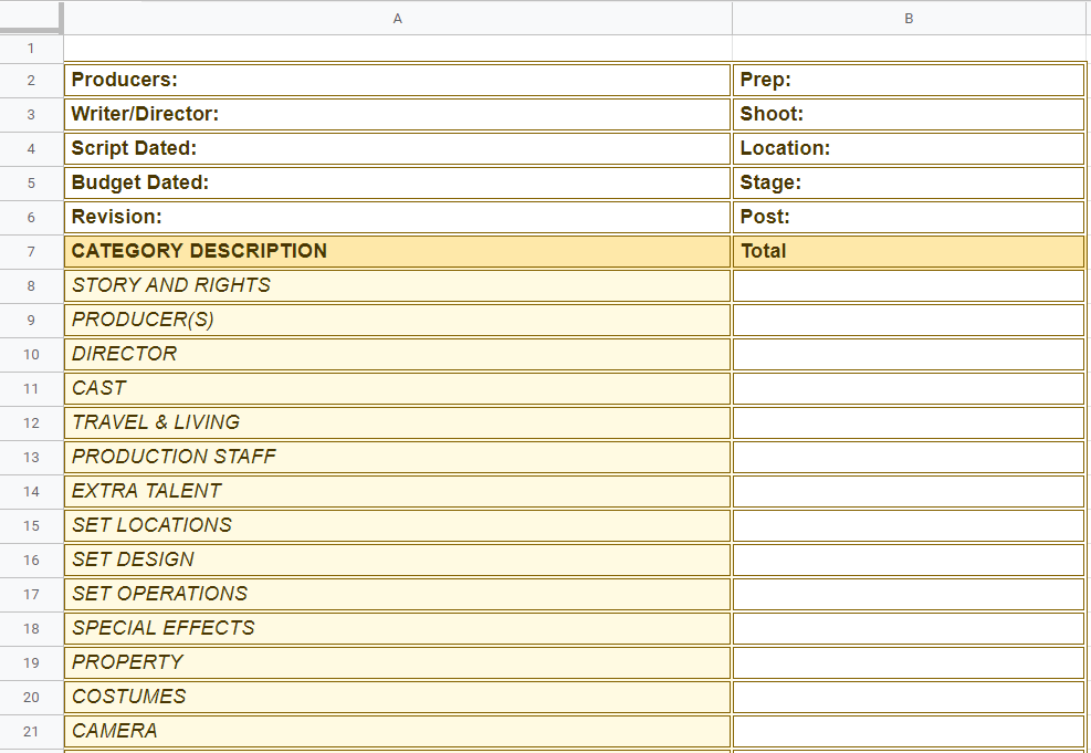 Video Production Budget Template